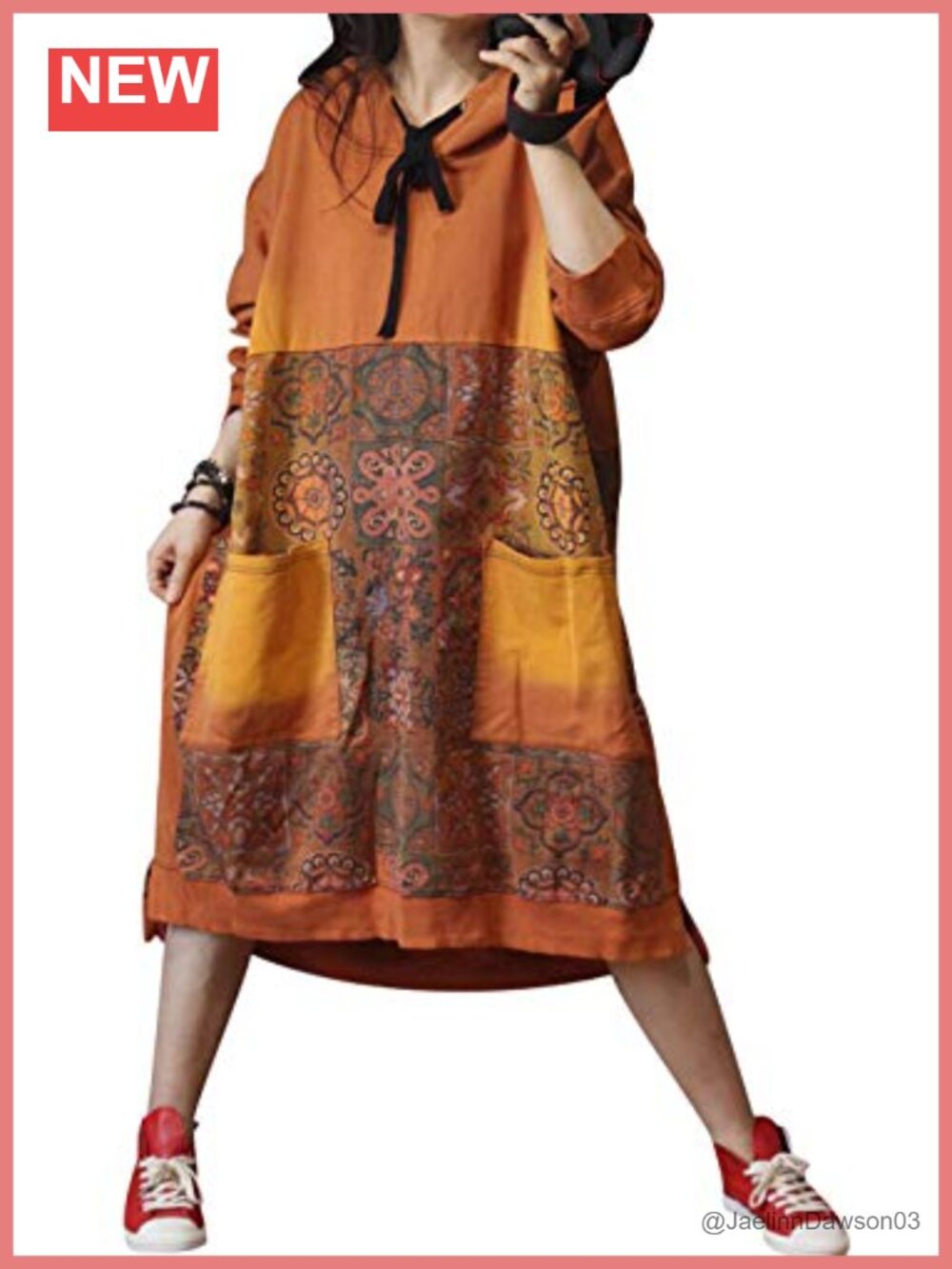 Womens Casual Loose Ethnic Floral Hoodie Sweatshirt Long Sleeve Pocket